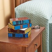 cheap Statues-Stained Glass Stacked Books Lamp, Colored Glass Stacked Book Lamp Resin Handicraft Desk Lamp, Christmas Decor Gift