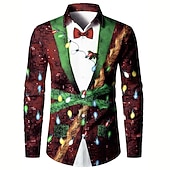 economico Costume di Natale-natale uomo costume natalizio camicie stampate albero casual esterno strada autunno&amp;amp;camicia invernale a maniche lunghe bordeaux verde s m l