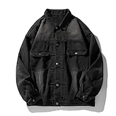 cheap Men&#039;s Graphic Jackets &amp; Coats-Men&#039;s Denim Coat Jean Jacket Denim Jacket Breathable Comfortable Casual Sports &amp; Outdoor Going out Weekend Buttons Print Fall &amp; Winter Turndown Long Sleeve Black Blue