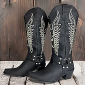 levne Cowboy &amp; Western Boots-pánské černé westernové kovbojské boty – vyšívaný design s popruhem a kovovými cvočky, ideální pro rodeo, ranč a běžné nošení