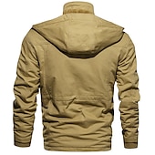 cheap Sport Jacket-Men&#039;s Winter Jacket Winter Coat Work Jacket Outdoor Street Windproof Warm Drawstring Winter Solid Colored Fashion Keep Warm Stand Collar Regular Cotton Fleece Black Army Green Khaki Jacket