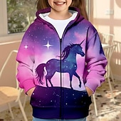 abordables Dessins animés 3D de fille-Fille 3D Licorne Sweat à capuche Manteau Pardessus manche longue 3D effet Automne Hiver Actif Mode Le style mignon Enfants 3-12 ans Extérieur Casual du quotidien Standard