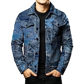 levne pánské košilové sako-Pánské Barevné bloky Košile Košile bunda Overshirt Dlouhý rukáv Vinobraní Venkovní ulice Běžné / Denní Podzim zima Přehnutý Knoflíky Kapsy Tisk Tmavě námořnická Modrá