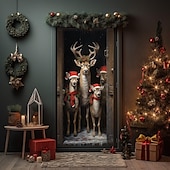 abordables Cubiertas para puertas navideñas-Adornos navideños para puertas, renos, cubiertas para puertas, tapiz para puertas, decoración de cortinas para puertas, telón de fondo navideño, pancarta para puerta de entrada, suministros de