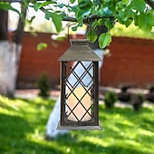 cheap Landscape Lights-Vintage Solar Pendant Lamp Hollow Solar Portable Lamp Outdoor Courtyard Lamp Decorative Lamp Candle Lamp 1PC for Halloween