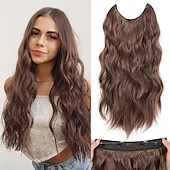 cheap Clip in Extensions-Hair Extensions 20 Inch Long Wavy Blonde Hair Extensions with Invisible Wire Adjustable Size 4 Secure Clips in Hair Extensions for Women