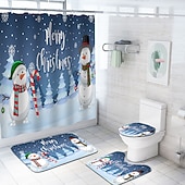 abordables Baño de Navidad-Cortina de ducha navideña de muñeco de nieve, juego de cortinas impermeables con 12 ganchos, accesorios de baño navideños, decoración navideña