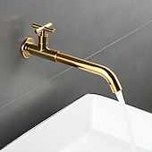 cheap Wall Mount-Wall Mounted Bathroom Sink Faucet, Brass Constructed Single Handle One Hole Long Reversible Spout Bath Mixer Taps for Bathroom Sink Tall Vessel in Black Chrome Antique Brass Silver