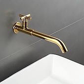 cheap Wall Mount-Wall Mounted Bathroom Sink Faucet, Brass Constructed Single Handle One Hole Long Reversible Spout Bath Mixer Taps for Bathroom Sink Tall Vessel in Black Chrome Antique Brass Silver