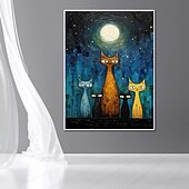 preiswerte Tiergemälde-handgemalter Ölgemälde, Leinwand, Wandkunst, Dekoration, abstraktes Messergemälde, Sternenkatze im Van-Gogh-Stil, für Heimdekoration, gerolltes, rahmenloses, ungedehntes Gemälde