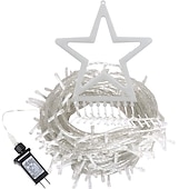 abordables Luces de Navidad-Cadena de luces para árbol de Navidad, decoración al aire libre, cadena de luces de estrellas, 8 modos de enchufe, 350 led, cascada, árbol de Navidad, topper de estrella, luz de hadas para patio,