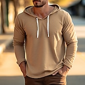 preiswerte Basic-T-Shirts-Herren T Shirt T-Shirt Langarmshirt Langarm Mit Kapuze Frühling &amp; Herbst Einfach Mode Designer Basic Urlaub Straße Ausgehen Hellblau Braun Grün Top T-Shirt für Herren