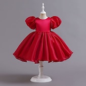 abordables Robes de fête-Tout-petit Fille Robe de Soirée Couleur Unie Manche Courte Performance Manche Gigot Mignon Princesse Polyester Mi-long Été Printemps 3-7 Ans Noir Blanche Rose Claire
