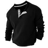 billiga Casual Henley T-shirt-Herr Waffle Henley Shirt Henleytröja T-shirts Långärmad tröja Slät Henley Sport Arbetskläder Långärmad Button-Down Kläder Mode Streetwear Ledigt