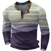 economico Geometrico-the Mountains mens graphic camicia color block fashion designer casual 3d print henley waffle tee sports outdoor holiday festival blu viola marrone lungo