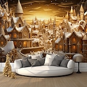 Недорогие рождественский гобелен висит-белый зимний снежный город подвесной гобелен настенное искусство большой гобелен фреска декор фотография фон одеяло занавеска дом спальня гостиная украшение