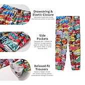 お買い得  メンズプリントスウェットパンツ-男性用 ジョガー ズボン サマーパンツ ビーチパンツ ドローストリング 弾性ウエスト レタード グラフィック 履き心地よい 高通気性 スポーツ・アウトドア カジュアル 日常 ストリートファッション デザイナー パープル グリーン マイクロエラスティック