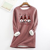 voordelige Fleece-gevoerde Sweatshirts-Dames kabouter Warm Wazig Lange mouw Ronde hals Lange tops Kerstmis Casual Sport Zwart Blozend Roze Donker Roze blauw Grijs Herfst winter