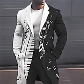 cheap Men&#039;s Print Lightweight Coats-Men&#039;s Musical Notes Winter Coat Overcoat Coat Warm Breathable Comfortable Fashion Streetwear Business Work Wear to work Going out Pocket Print Fall &amp; Winter Turndown Long Sleeve Black White Sky Blue