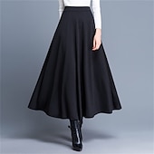 tanie Zwykłe spódnice-Damskie Spódnica Linia A Huśtawka Elegancja Moda Midi Wysoka talia Spódnice Solidne kolory Kieszeń Ulica Codzienny Wino Czarny Czerwony Zima Poliester