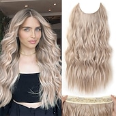cheap Clip in Extensions-Hair Extensions 20 Inch Long Wavy Blonde Hair Extensions with Invisible Wire Adjustable Size 4 Secure Clips in Hair Extensions for Women