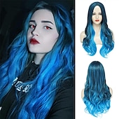cheap Synthetic Trendy Wigs-White Wigs for Women 26 Inches Long White Wig Synthetic Wig Middle Part Natural Looking White Wavy Wig for Daily Use Halloween Cosplay Wig Christmas Party Wigs