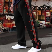 abordables Pantalones de deporte-Pantalones deportivos navideños para hombre, con escena navideña, para correr, de pierna ancha, informales, con bolsillos, con cordón, cintura elástica, a cuadros, cómodos, transpirables, para uso