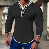 billiga Casual Henley T-shirt-Herr T-shirt Waffle Henley Shirt Henleytröja T-tröja Långärmad tröja Färgblock Henley Gata Semester Långärmad Lappverk Kläder Mode Designer Grundläggande