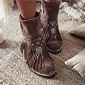 levne Cowboy &amp; Western Boots-dámské boho třásňové kotníkové boty s kouzlem lapače snů, ideální na festivalové nošení i běžné outfity