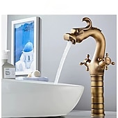 economico Classici-rubinetto per lavabo da bagno per vasca, novità stile lungo a forma di drago con montaggio esterno rubinetti per vasca da bagno alti con due maniglie e un foro in ottone antico