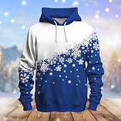 billiga Julscen outfit-jul mäns julscen 3d huvtröjor grafisk snöflinga mode 3d-tryck sport utomhus semester huvtröjor röd blå långärmad huvtryck framficka vår &amp;amp;  höstdesignerskjorta