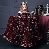 billige Blomsterkjoler-Blomsterpikekjole Jente Kjole Aftenkjole Festkjole Bryllup Fest søt stil Prinsesse Rynket Netting Kortermet Crew-hals Sølv Svart 3-12 år