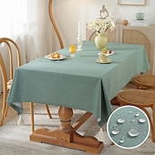 abordables Manteles-Mantel rectangular, mantel impermeable, resistente a las manchas, tela sin arrugas, lavable, cubierta de mesa de lino y algodón para comedor, fiesta, decoración navideña