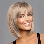 voordelige Synthetische trendy pruiken-vrouwen korte lichtblonde kleur pruik, machinaal gemaakte pruik