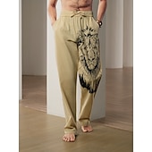 economico Casa-Per uomo Animale Leone Pantaloni di Lino Pantaloni Pantaloni Larghi Misura del girovita medio Streetwear Hawaiano Designer Casuale Quotidiano Ferie Coulisse Elastico in vita Stampa 3D Primavera