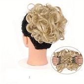 abordables Queue-de-cheval-mariée gros chignon en désordre, chignon bouclé synthétique avec clips de peigne, queue de cheveux couverture chignon extension de queue de cheval faux cheveux naturels