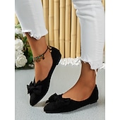 cheap Women&#039;s Flats-Women&#039;s Black Pointed Toe Flats with Bow – Elegant Slip-On Loafers for Ladies, Comfortable Casual Shoes for Work, Office, and Daily Wear