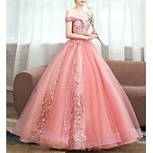 preiswerte Ballkleid-Ballkleid Quinceanera Kleider Prinzessin Kleid rot grün Kleid Quinceanera bodenlang ärmellos schulterfrei Polyester mit Applikationen Kleid zum Beeindrucken 2025