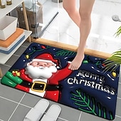 halpa Christmas Bath-kylpymatot, nopeasti kuivuva sisä-/ulkomattomatto, hyvää joulua joulupukki ylösalaisin riippuva punainen tausta kumi liukumaton imukykyinen ohut kynnysmatto kylpyhuoneeseen, makuuhuoneeseen, etuoveen,