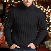 abordables suéter de los hombres-suéteres navideños suéter de cuello alto para hombre jersey de punto acanalado liso mantener abrigado moderno contemporáneo navidad uso diario ropa otoño invierno negro blanco s m l