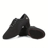 お買い得  ラテンダンスシューズ-女性用 ラテン用シューズ ダンスシューズのトレーニングの練習 性能 訓練 ヒール キューバンヒール ポインテッドトゥ 靴紐 成人 ブラック