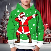 billiga Barnens jultröjor-Jul Pojkar 3D jultomten Huvtröja Pullover Långärmad 3D-tryck Höst Vinter Mode Streetwear Häftig Polyester Barn 3-12 år Utomhus Ledigt Dagligen Normal