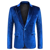 cheap Men&#039;s Blazers-Men&#039;s Velvet Blazer Blazer Business Formal Evening Wedding Party Fashion Casual Spring &amp;  Fall Polyester Plain Pocket Casual / Daily Single Breasted Two-button Blazer Black Red Blue Purple
