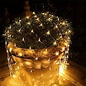 billige Soldrevet-1,5m 3M 6m Lysslynger 96/192/672 LED EL Varm hvit Kjølig hvit Multifarget LED Net Mesh strenglys Halloween Solar Ferie 24 V