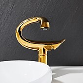 abordables Classiques-Robinet de lavabo de salle de bain incurvé pour vasque, robinets de bain à un trou à poignée unique avec interrupteur d&#039;eau chaude et froide, valve en céramique à l&#039;intérieur