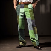 billiga Lösa-Rutig Geometri Affär Herr 3D-utskrift Byxor Utomhus Gata Klä till Jobbet Polyester Blå Purpur Orange S M L Hög Elasticitet Byxor