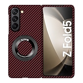 Недорогие Чехлы для Samsung-Чехол для телефона для Samsung Galaxy Z Fold 6 Z Fold 5 Z Fold 4 Z Fold 3 Z Fold 2 Книжка с подставкой Полноразмерная защитная установка Беспроводная зарядка Углеродное волокно
