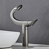 abordables Classiques-Robinet de lavabo de salle de bain incurvé pour vasque, robinets de bain à un trou à poignée unique avec interrupteur d&#039;eau chaude et froide, valve en céramique à l&#039;intérieur