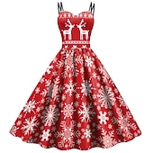 billige Julefestkjole-julenissen Mrs.Claus Fancy julekjole Dame Jul Maskerade julaften 1950-tallet Voksne Fest Jul Kjole