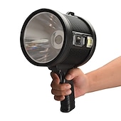 abordables Luces de trabajo-Linterna con foco recargable, foco ultrabrillante de 200000 lúmenes con soporte con 3 modos principales y 4 filtros de color, foco LED portátil para exteriores, cable USB incluido, apto para